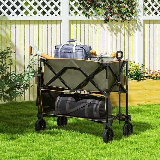 Double Decker Folding Trolley on Wheels, 200KG & 350L Capacity Collapsible Wagon Festival Trolley Cart For Camping Sports Shopping Garden and Beach