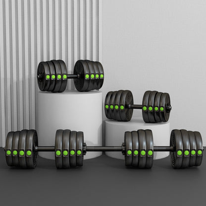 SPORTNOW 2-in-1 Adjustable Barbell & Dumbbell Set | Black & Green | 16 Weight Plates | 2.5kg 2kg 1.5kg 1.25kg | Barbell 105cm | Non-Slip Grips | Plastic-Coated | Home Gym Strength Training
