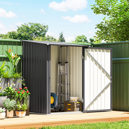 Lean To Steel Garden Shed with Latched Door | Galvanised Corrugated Steel | Sloped Roof | Dark Grey | 100x104x160cm | Inner 83x86cm | 20kg/m² Snow Load | No Rainwater Buildup | Assembly Required