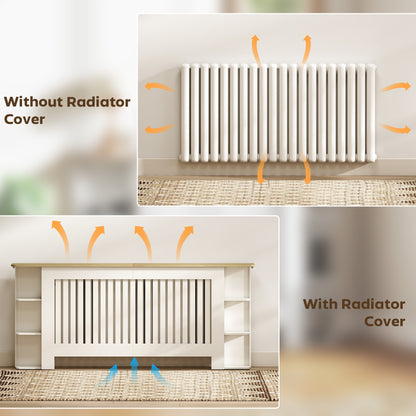 Radiator Cover with Open Storage Shelves, Vertical Slatted Cabinet Shelf Heater Cover for Living Room, Hallway, Extra Large, White (H: 83 / W: 191 / D: 19 cm)