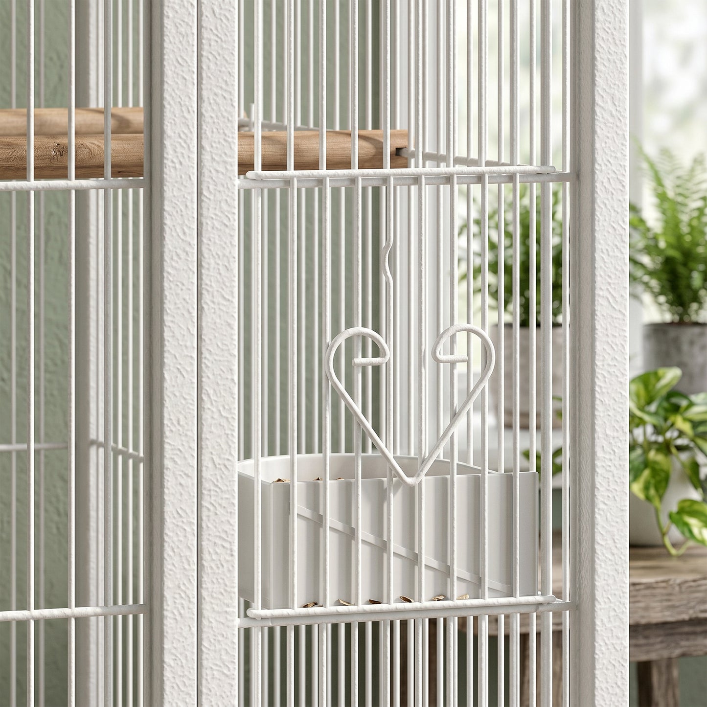 PawHut Bird Cage with Rolling Stand | Storage Shelf | Slide-Out Tray | 4 Feeder Doors | 2 Perches & Feeders | White