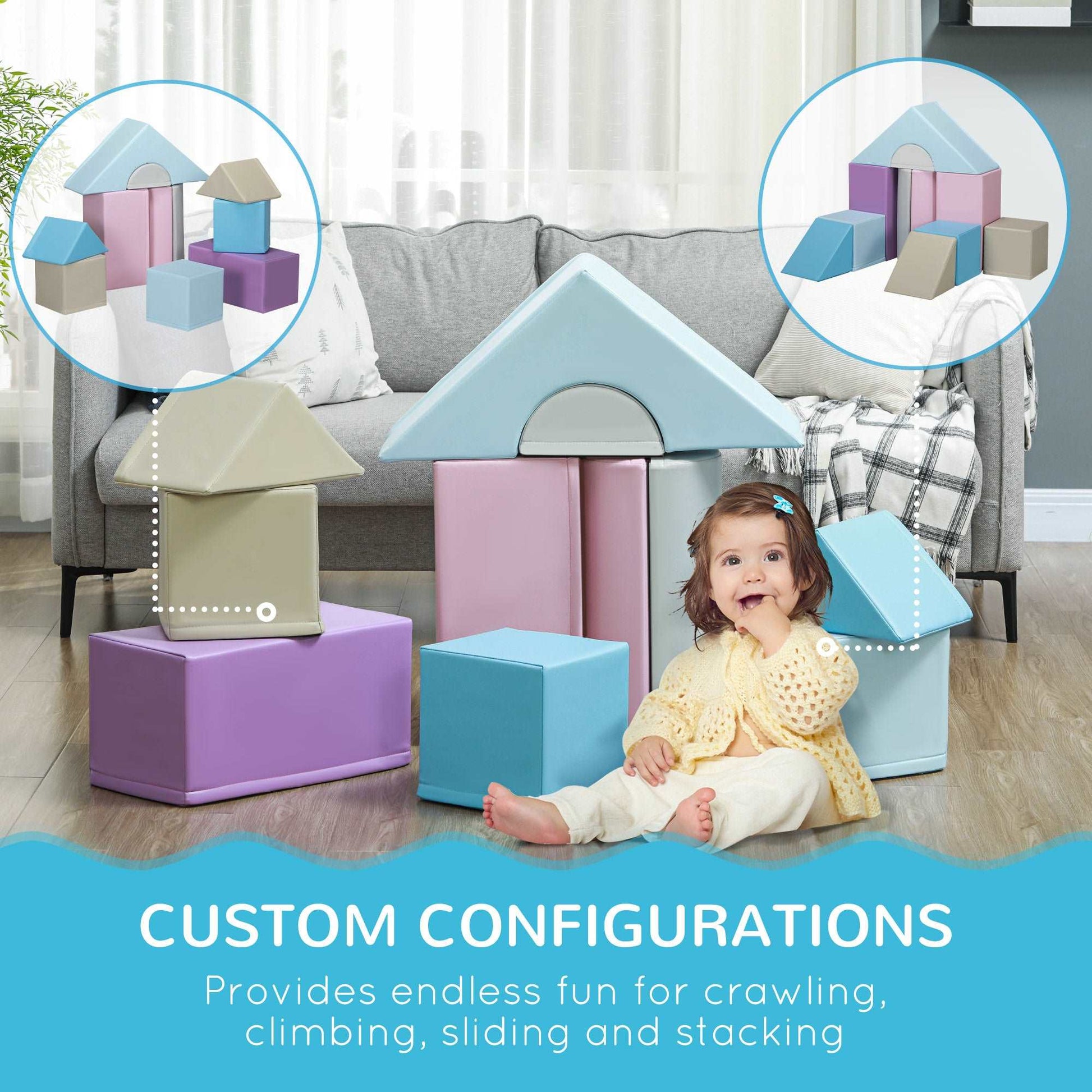 11 Piece Soft Play Equipment for Toddlers, Soft Play Set Kids Foam Blocks Toys for Climb and Crawl, Blue