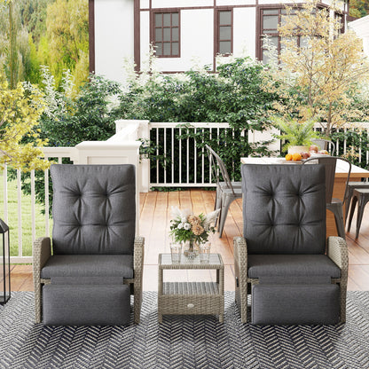 Outsunny 2 Seater Patio Rattan Wicker Chaise Lounge Sofa Set w/ Cushion for Patio Garden Porch, Grey