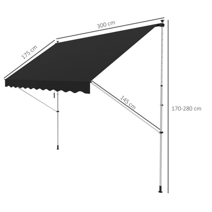 Outsunny 3x1.5m  Adjustable Outdoor Aluminium Frame Awning Black