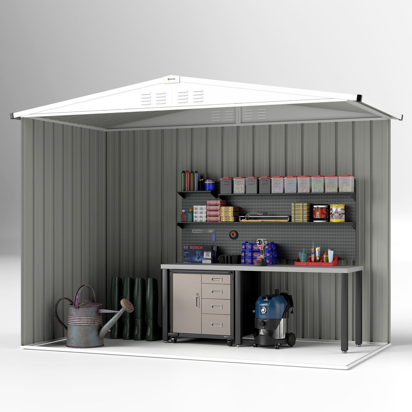Outsunny 8 x 4 ft Metal Garden Shed, Garden Storage Shed with Window, 4 Vents and Lockable Door, Waterproof Galvanised Steel Tool Storage Shed