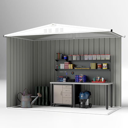 Outsunny 8 x 4 ft Metal Garden Shed, Garden Storage Shed with Window, 4 Vents and Lockable Door, Waterproof Galvanised Steel Tool Storage Shed