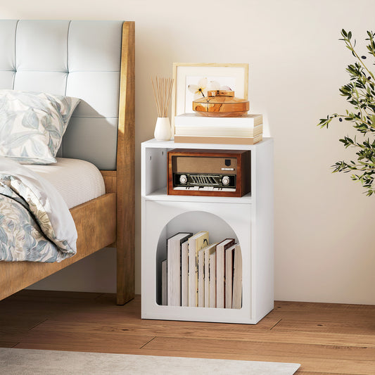 MDF Arch Bedside Table | 2 Open Compartments | Compact Design | Fits Narrow Spaces | 35kg Capacity | 40x30x60cm | White