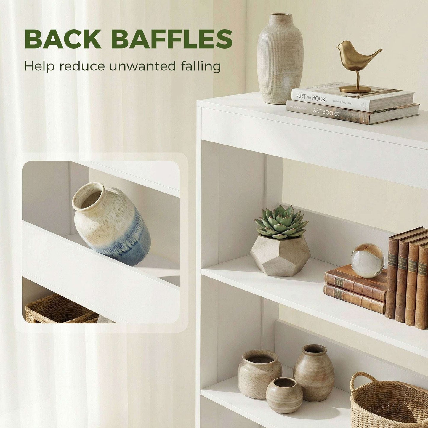 6-Tier Bookcase | 4 Open Shelves & 4 Cubes | 180cm Tall | Anti-Tip Hardware & Back Baffles | Water & Scratch-Resistant Melamine | 35kg Total 5kg Per Tier | 68x24x180cm | White