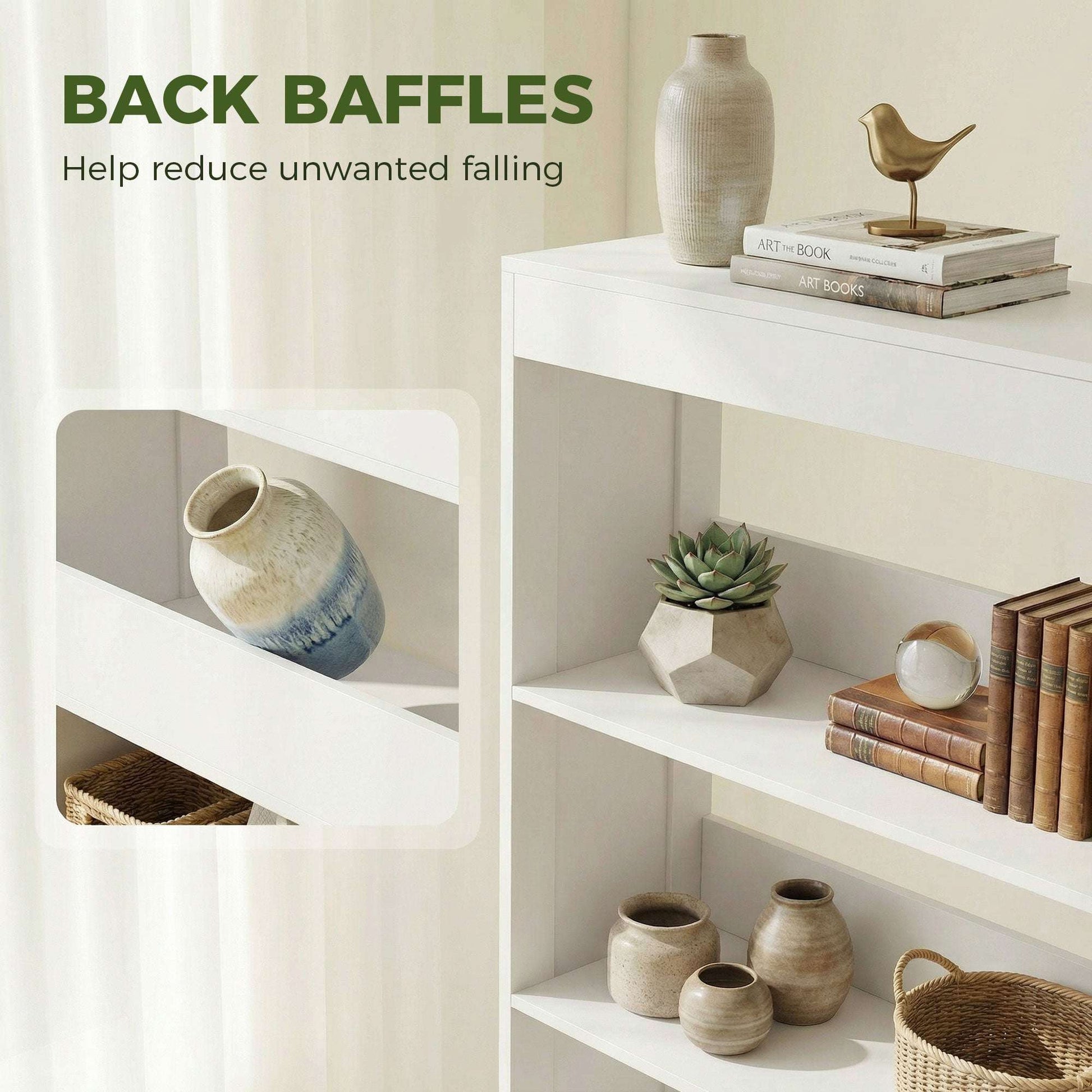 6-Tier Bookcase | 4 Open Shelves & 4 Cubes | 180cm Tall | Anti-Tip Hardware & Back Baffles | Water & Scratch-Resistant Melamine | 35kg Total 5kg Per Tier | 68x24x180cm | White