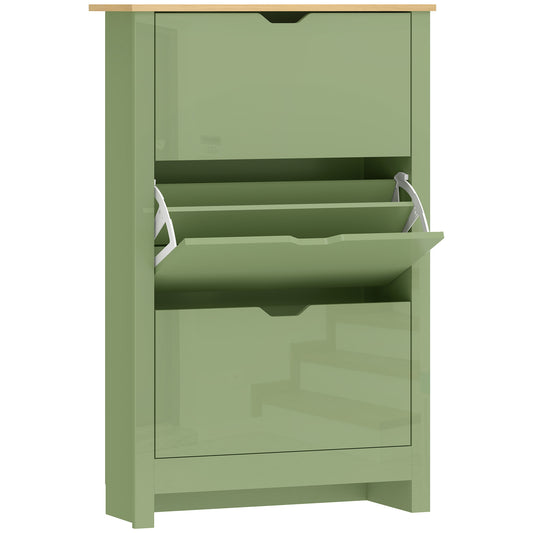 Slim Shoe Cabinet, Narrow Shoe Cupboard with 3 Flip Drawers, Adjustable Shelves for 18 Pairs of Shoes, High Gloss