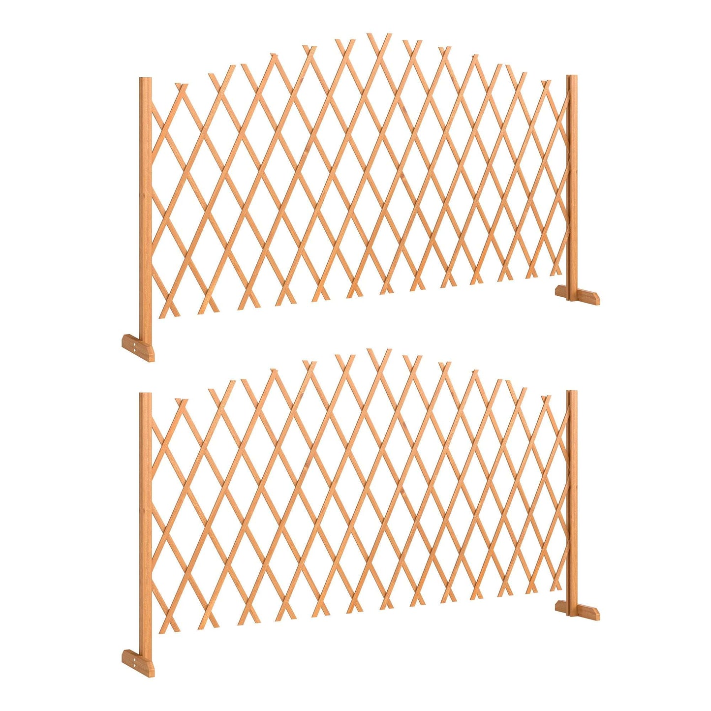 2 Pack Expanding Garden Fence Panels | 180cm Wide | Freestanding | Foldable | Varnished Fir Wood | Brown