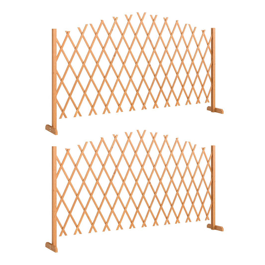 2 Pack Expanding Garden Fence Panels | 180cm Wide | Freestanding | Foldable | Varnished Fir Wood | Brown