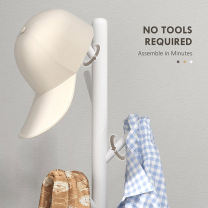 Eight-Hook Wooden Coat Hat Holder Organiser Rack - White