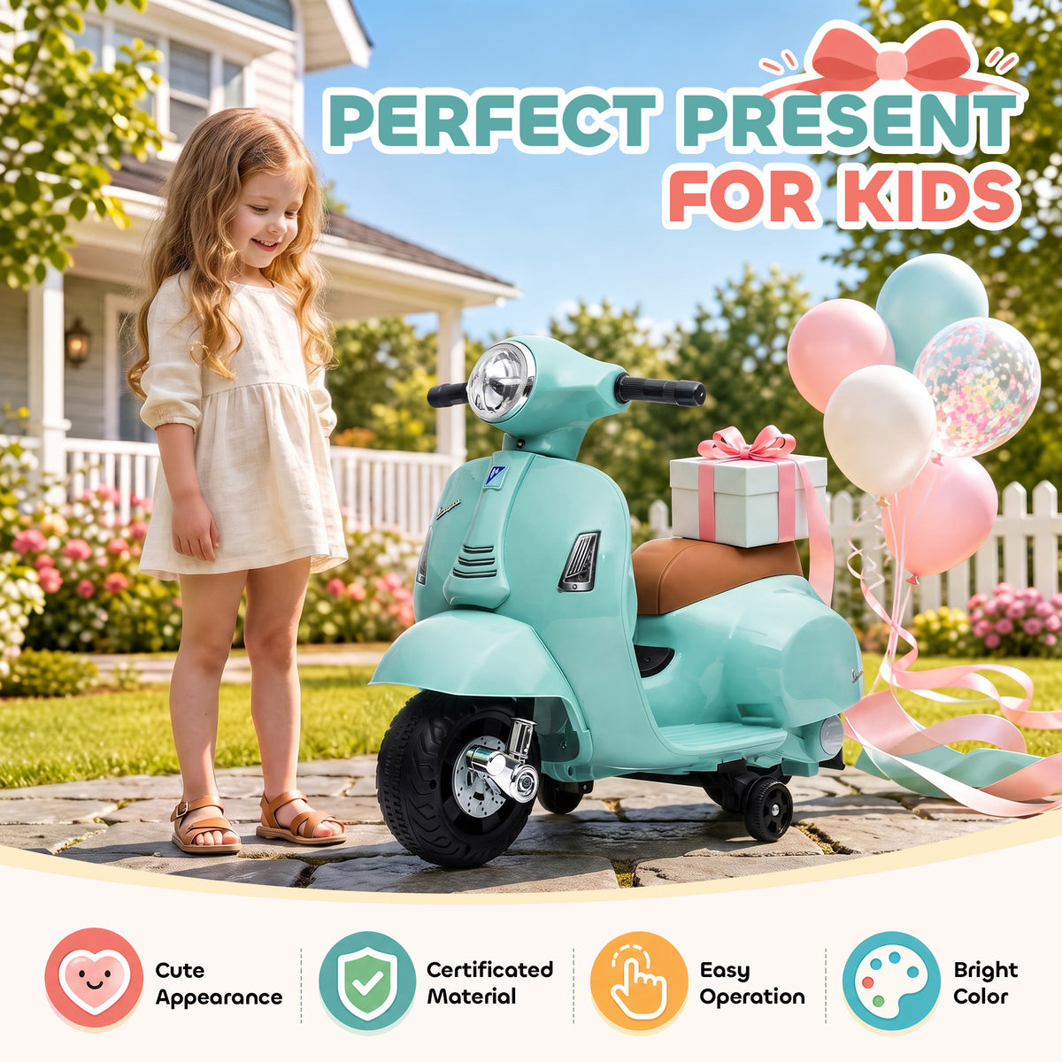 Kids Electric Ride-On Motorcycle | 6V Battery Powered | Green & Pink | 18-36 Months | 3 km/h