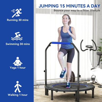 45" Foldable Mini Fitness Trampoline, with Adjustable Foam Handle, Blue / Orange / Pink