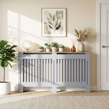 MDF Radiator Cover | Slatted Line Grill Design | Display Top | Wall Mountable | Fittings Included | 13kg | 172x19x81cm | Grey