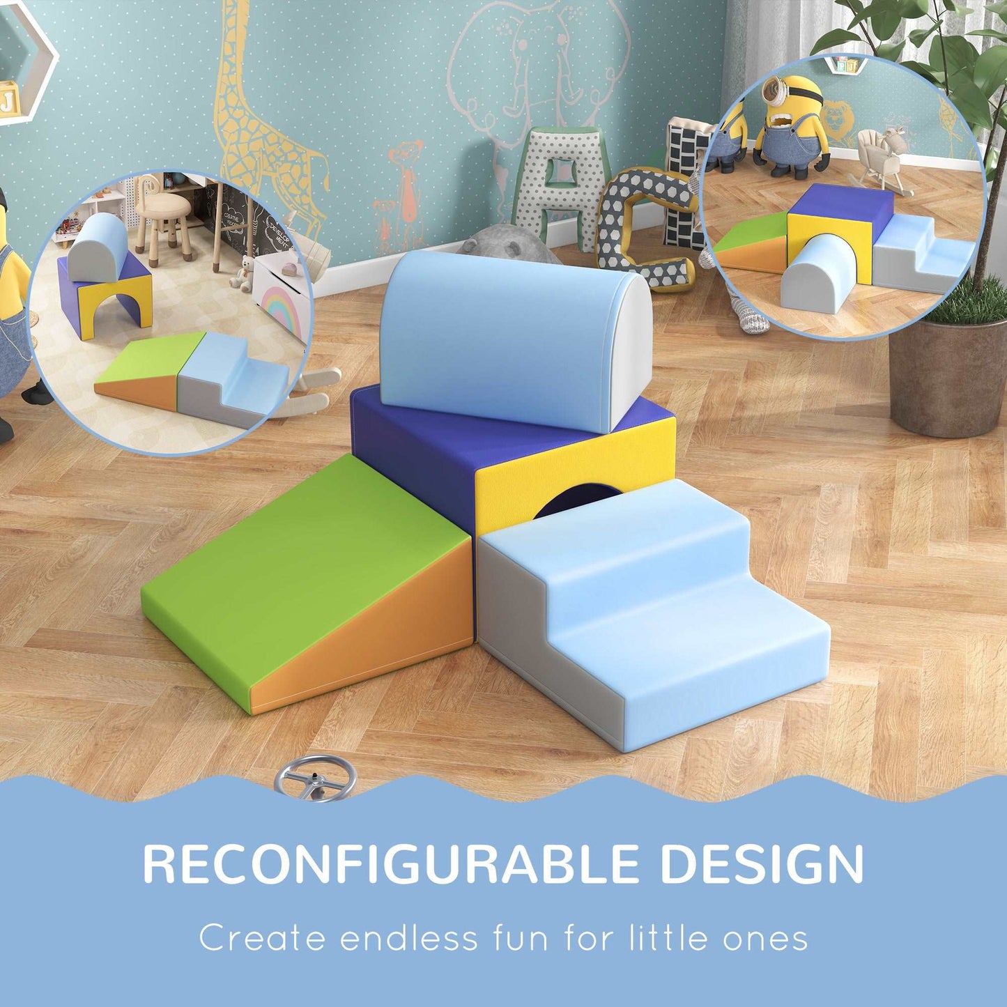 4-piece Soft Foam Blocks Play Set for Toddlers 1-3 Years, Blue