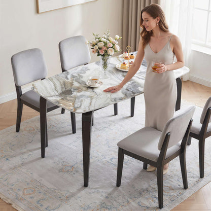 Sintered Stone Dining Table | 4 Seater | 130x70x75cm | Heat & Scratch Resistant | Stain-Resistant | Metal Legs | Adjustable Feet | White