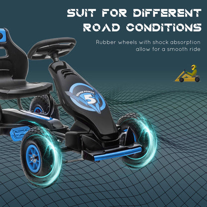 Kids Pedal Go Kart, with Adjustable Seat, Inflatable Tyres - Blue