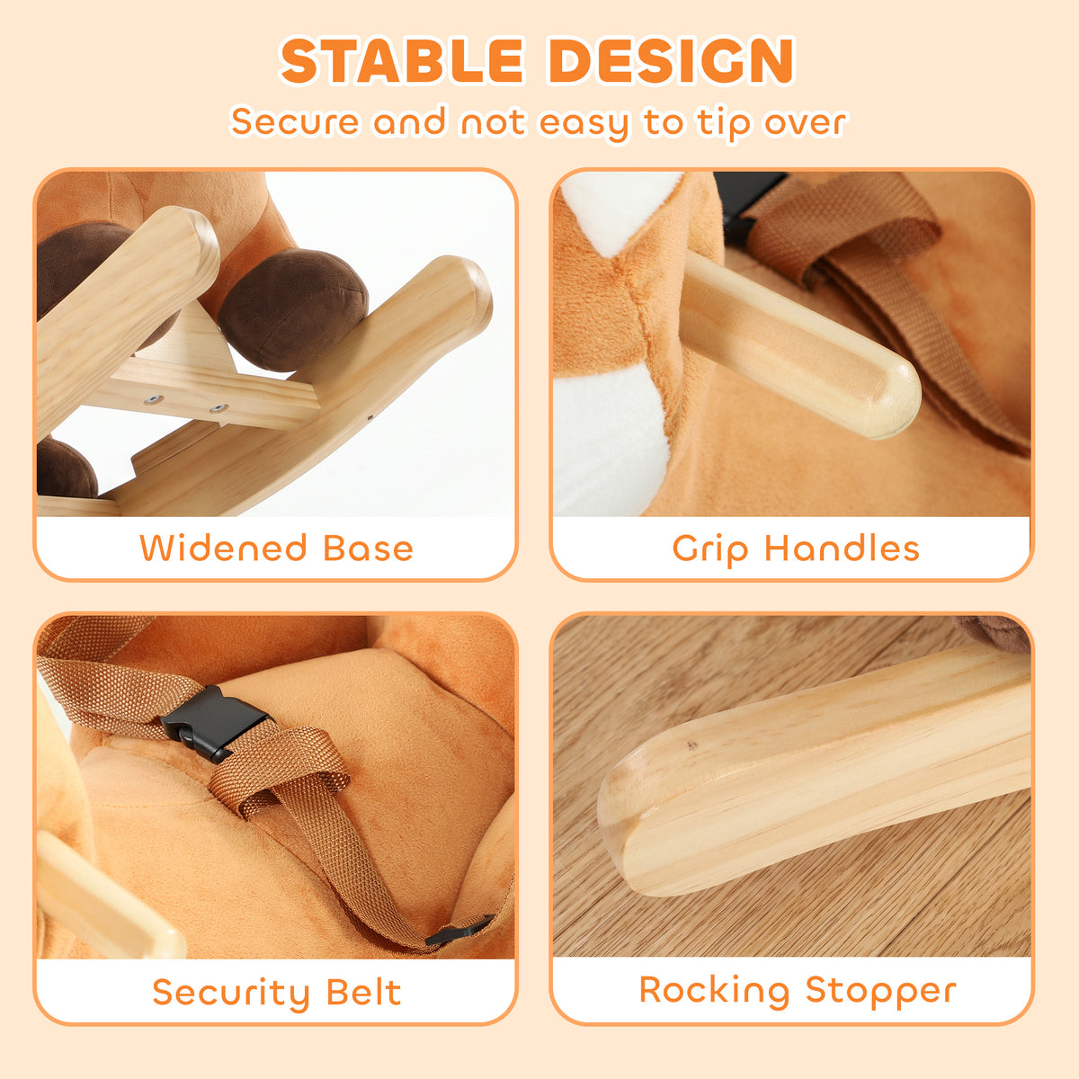 Rocking Horse Ride-On Toy | Brown Deer Design with Sounds, Safety Belt & Rocking Stoppers | 12-36 Months | 25 kg