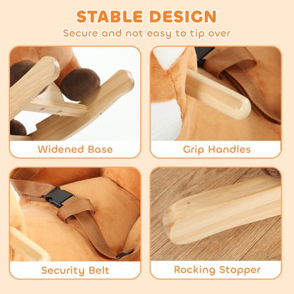 Rocking Horse Ride-On Toy | Brown Deer Design with Sounds, Safety Belt & Rocking Stoppers | 12-36 Months | 25 kg