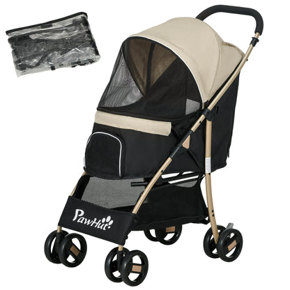 PawHut Oxford Pet Stroller for Small Minature Dogs with Rain Cover Dark Khaki
