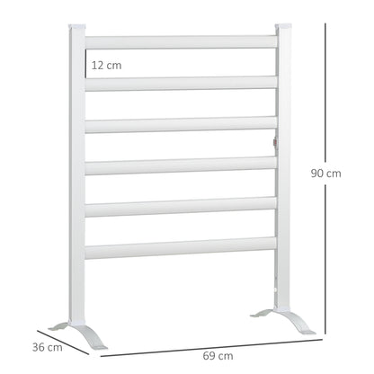 Electric Towel Warmer, 6 Bar Aluminium Heated Towel Rail, Wall Mounted & Free Standing Towel Drying Rack for Bathroom, Plug-in, Silver