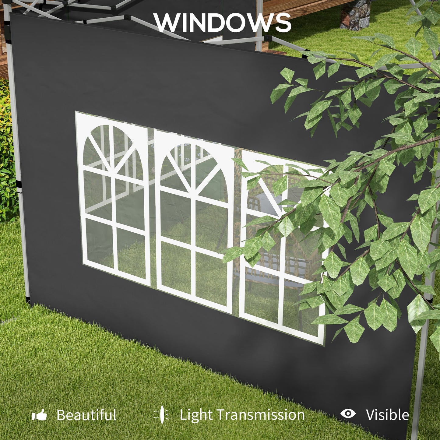 Outsunny Gazebo Side Panels, Sides Replacement with Window for 3x3(m) or 3x4m Pop Up Gazebo, 2 Pack, Black