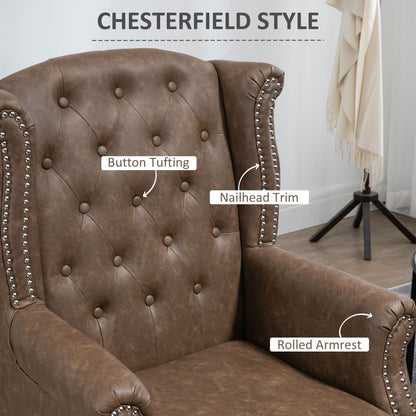 Retro Vintage Wingback Accent Chair Tufted Chesterfield-style Armchair with Nail Head Trim for Living Room Bedroom Brown