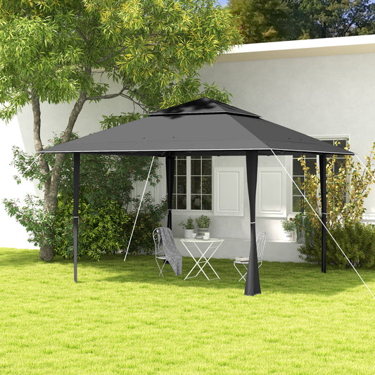 Outsunny 4 x 4m Pop-up Gazebo Double Roof Canopy Tent with UV Proof, Roller Bag & Adjustable Legs Outdoor Party, Steel Frame, Dark Grey