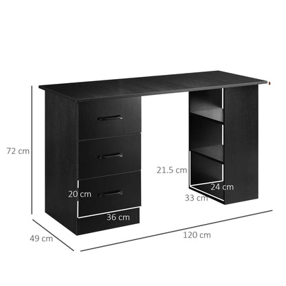Computer Desk with Storage Shelves Drawers, 120cm Writing Table Study Workstation for Home Office, Black