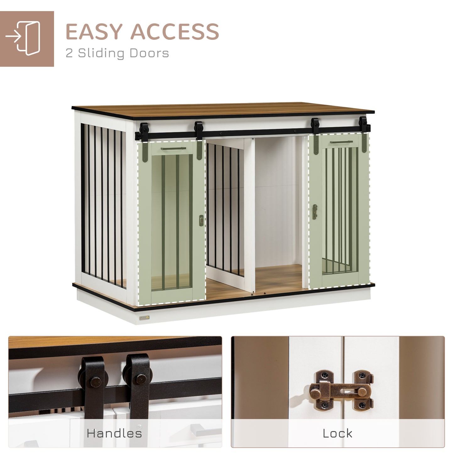 Dog Crate Furniture Side Table | Removable Divider | Double Sliding Doors | Large Dog or 2 Small Dogs | 120 x 60 x 88.5cm | White & Oak