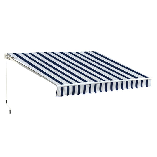 Outsunny Garden Patio Manual Retractable Awning Canopy Sun Shade Shelter, 3m x 2.5m-Blue/White
