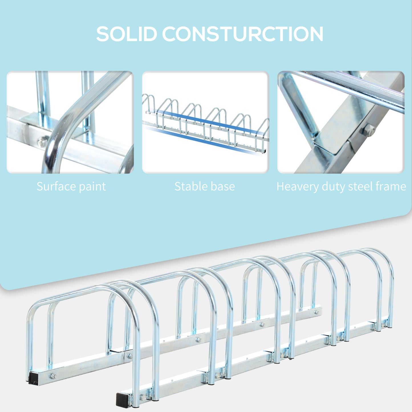 Bike Stand Parking Rack Floor or Wall Mount Bicycle Cycle Storage Locking Stand 179L x 33W x 27H (6 Racks, Silver)