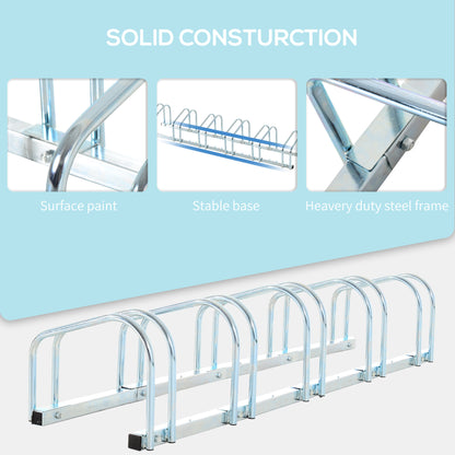 Bike Stand Parking Rack Floor or Wall Mount Bicycle Cycle Storage Locking Stand 179L x 33W x 27H (6 Racks, Silver)