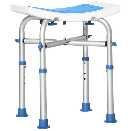 Shower Chair Bathroom Spa Stool Seat, Adjustable, Padded With Built-in Handle And Non-slip Suction Pads - Blue