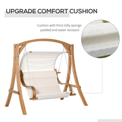 Outsunny Wooden Porch Swing Chair A-Frame Wood Log Swing Bench Chair With Canopy and Cushion for Patio Garden Yard