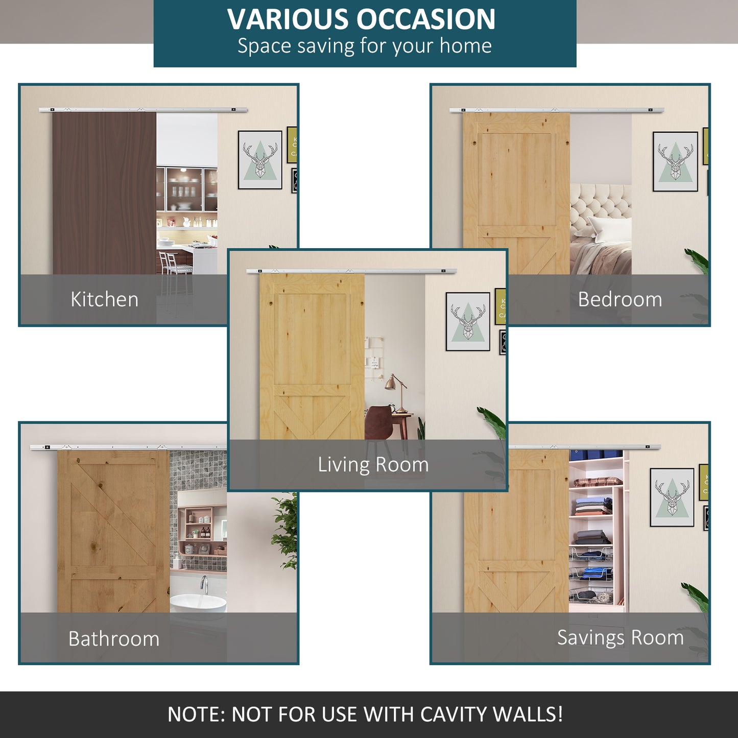 Modern Sliding Barn Door Closet Hardware Track Kit Track System Unit for Single Wooden Door 6FT /1860mm by HOMCOM