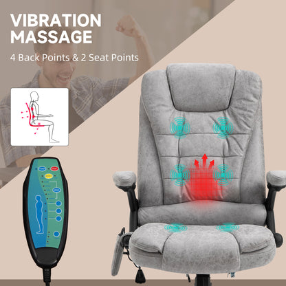 Heated Massage Recliner Office Chair | 6 Point Massage | Microfiber Cloth | High Back | Armrests | 130° Recline | 360° Swivel | Height Adjustable 107-116cm | 120kg | Grey