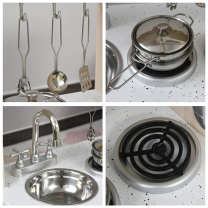 Kids Kitchen Playset Luxury Kitchen Accessories Set Pretend Cooking Set with Telephone Ice Machine, White