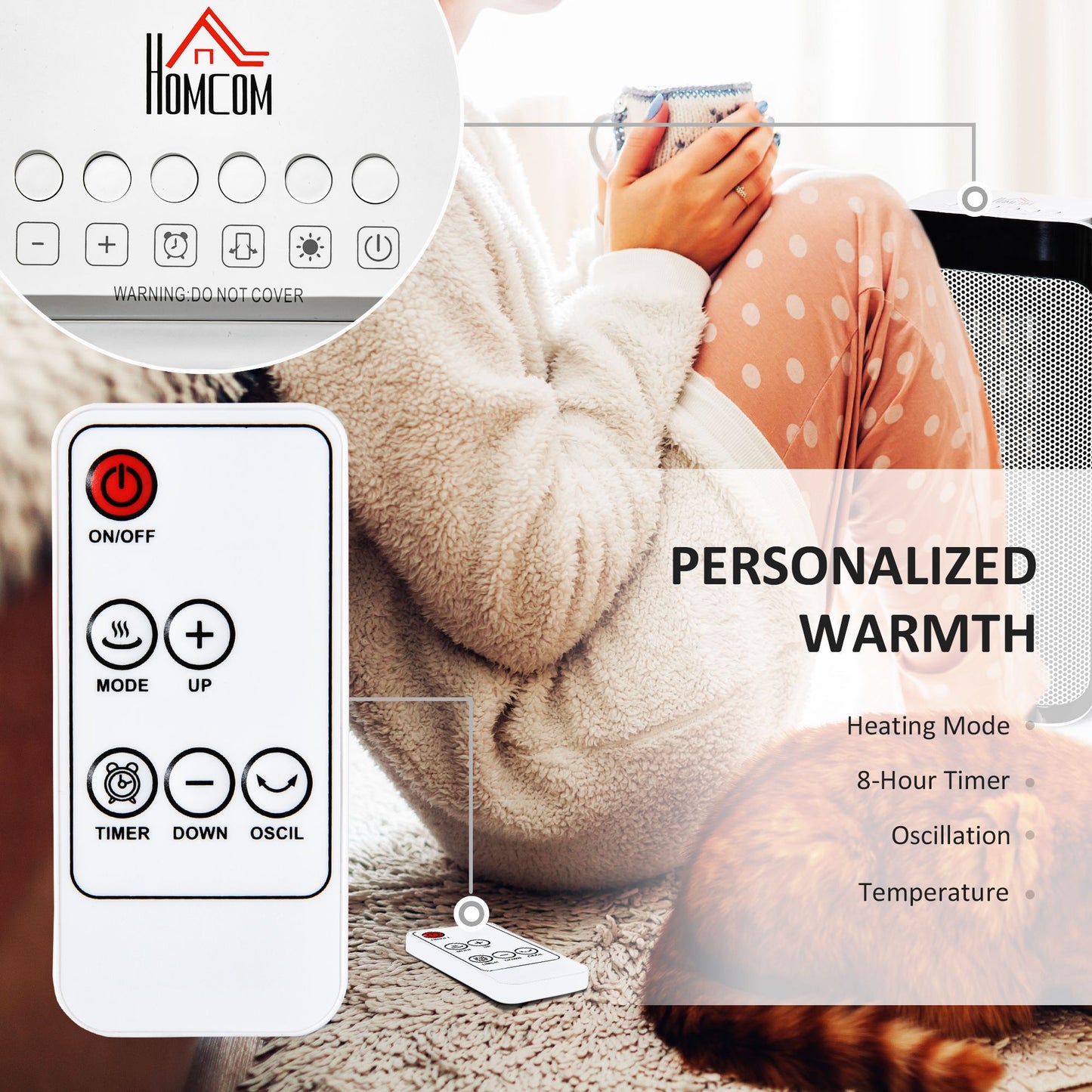Ceramic Oscillating Portable Tower Space Heater With Three Heating Modes, Programmable Timer & Tip-over Switch Protection