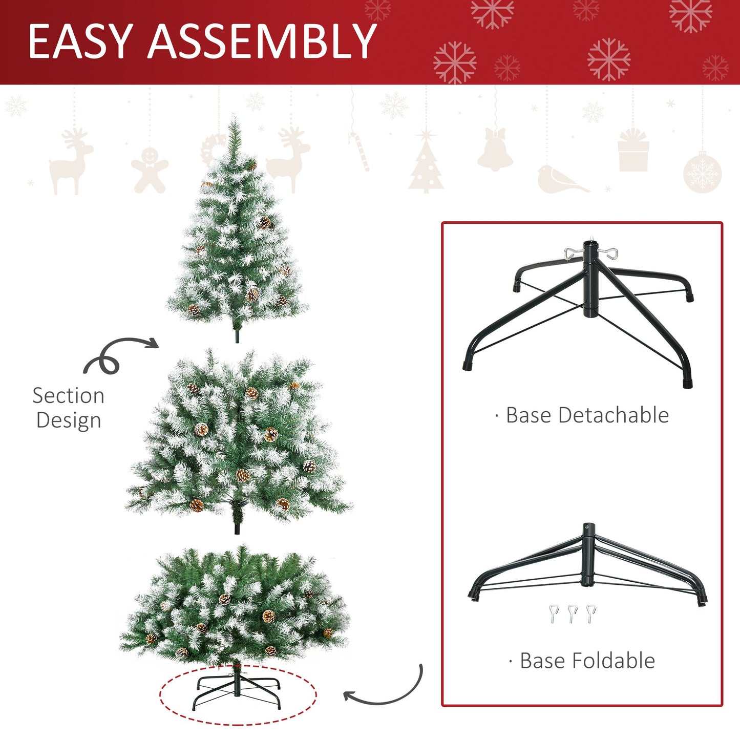 6FT Artificial Christmas Tree With Pine Cones, Holiday Home Decoration Automatic Open, Green