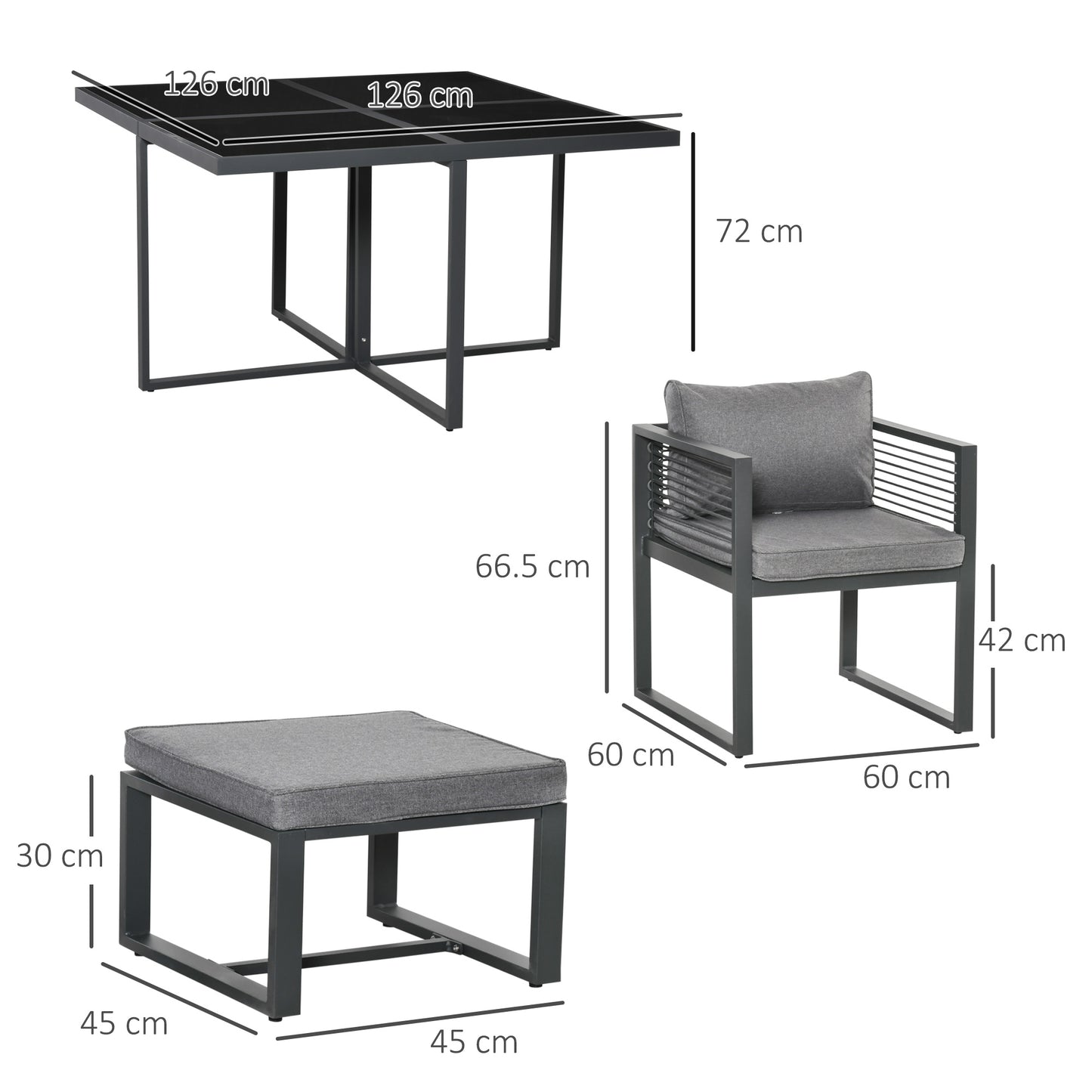 Outsunny 8 Seater Garden Dining Cube Set Aluminium Outdoor Furniture Set Dining Table, 4 Chairs and 4 Footstools with Cushion, Grey