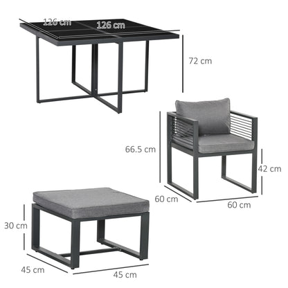 Outsunny 8 Seater Garden Dining Cube Set Aluminium Outdoor Furniture Set Dining Table, 4 Chairs and 4 Footstools with Cushion, Grey