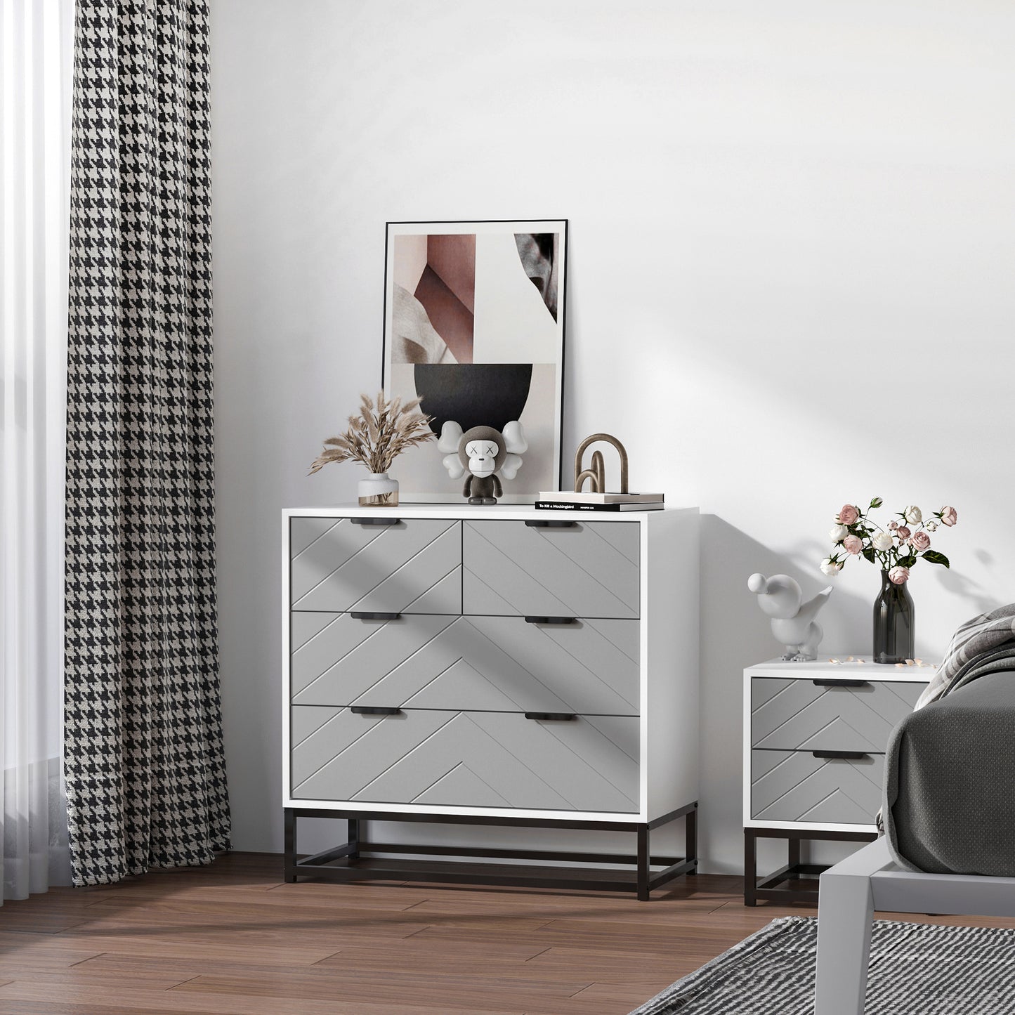 Chest of Drawers with Metal Handles Freestanding Dresser for Bedroom, Living Room
