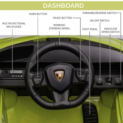 Kids Electric Ride On Car Lamborghini SIAN Toy with Parental Remote Control Lights MP3 for 3-5 Years Old Green 12V Battery-powered