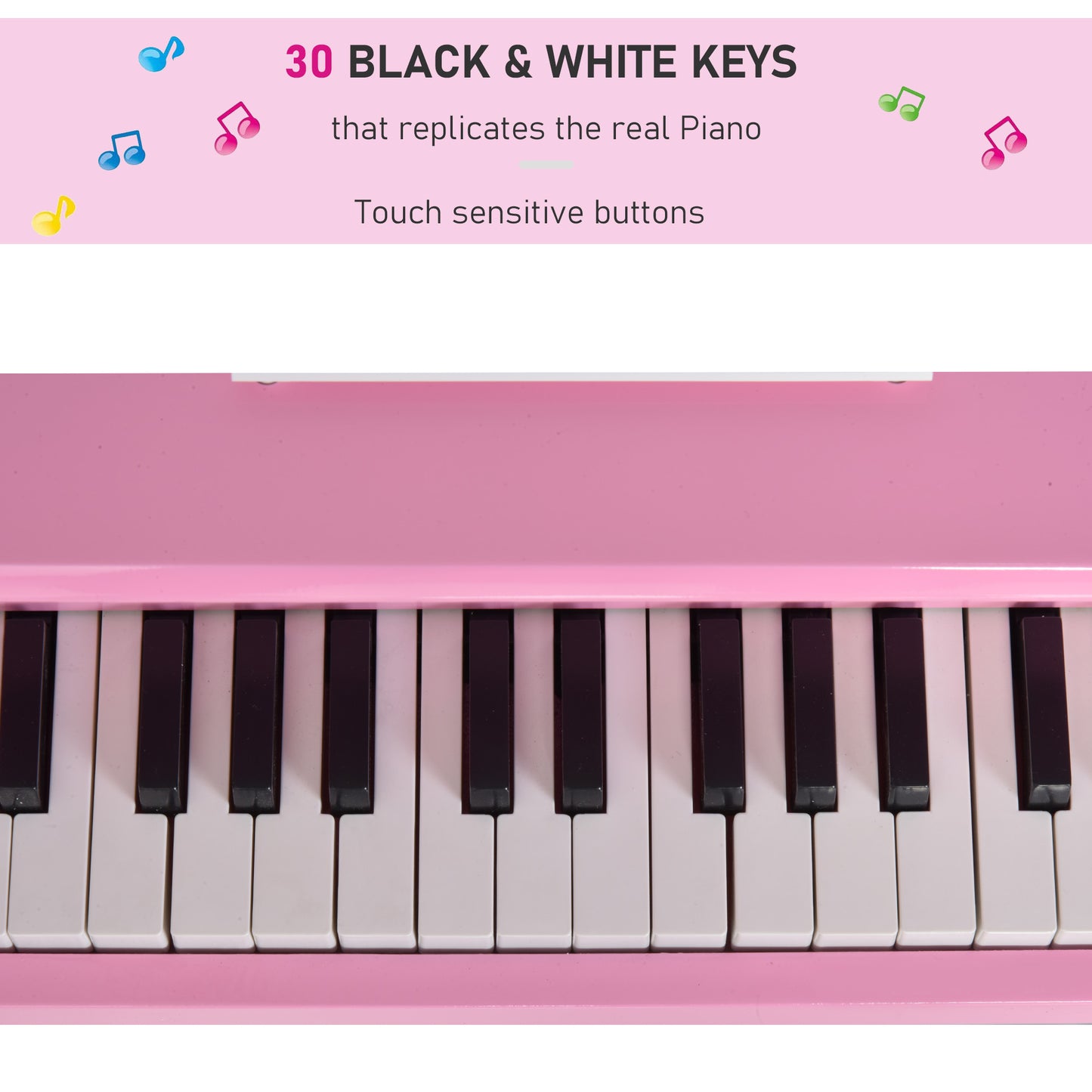 Modern Kids Piano 30 Keys Set of 2 Mini Toy for Child Grand Piano with Music Stand and Bench, Best Gifts Pink