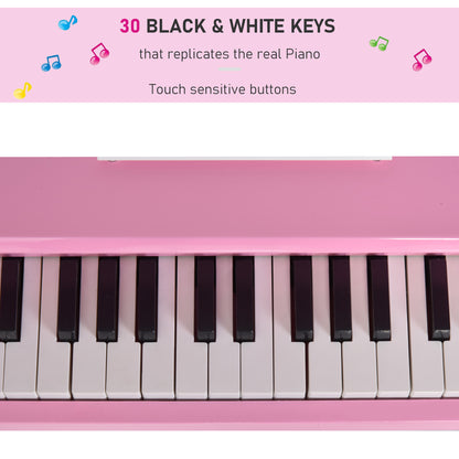 Modern Kids Piano 30 Keys Set of 2 Mini Toy for Child Grand Piano with Music Stand and Bench, Best Gifts Pink