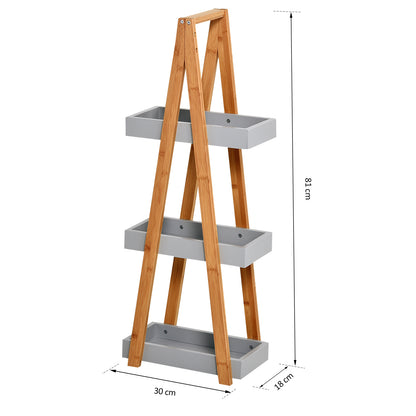 Kleankin Bathroom Storage Shelves, 3-Tier Slim Shelving Unit, Freestanding Bamboo Shelf Unit, A Frame Space Saver Toilet Rack, Natural
