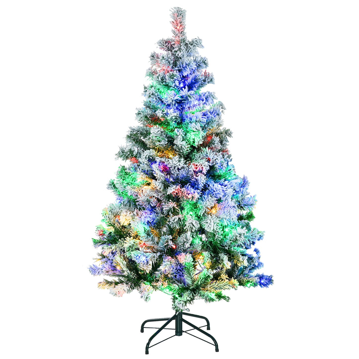 4.5' Artificial Snow Christmas Trees with Frosted Branches, Warm White or Colourful LED Lights, Steel Base